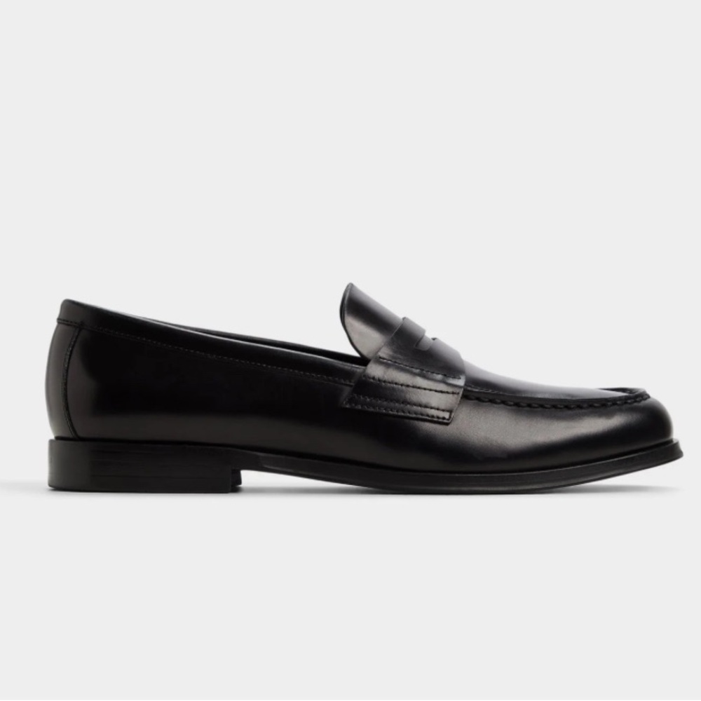 Aldo Sleek Black Leather Slip-Ons